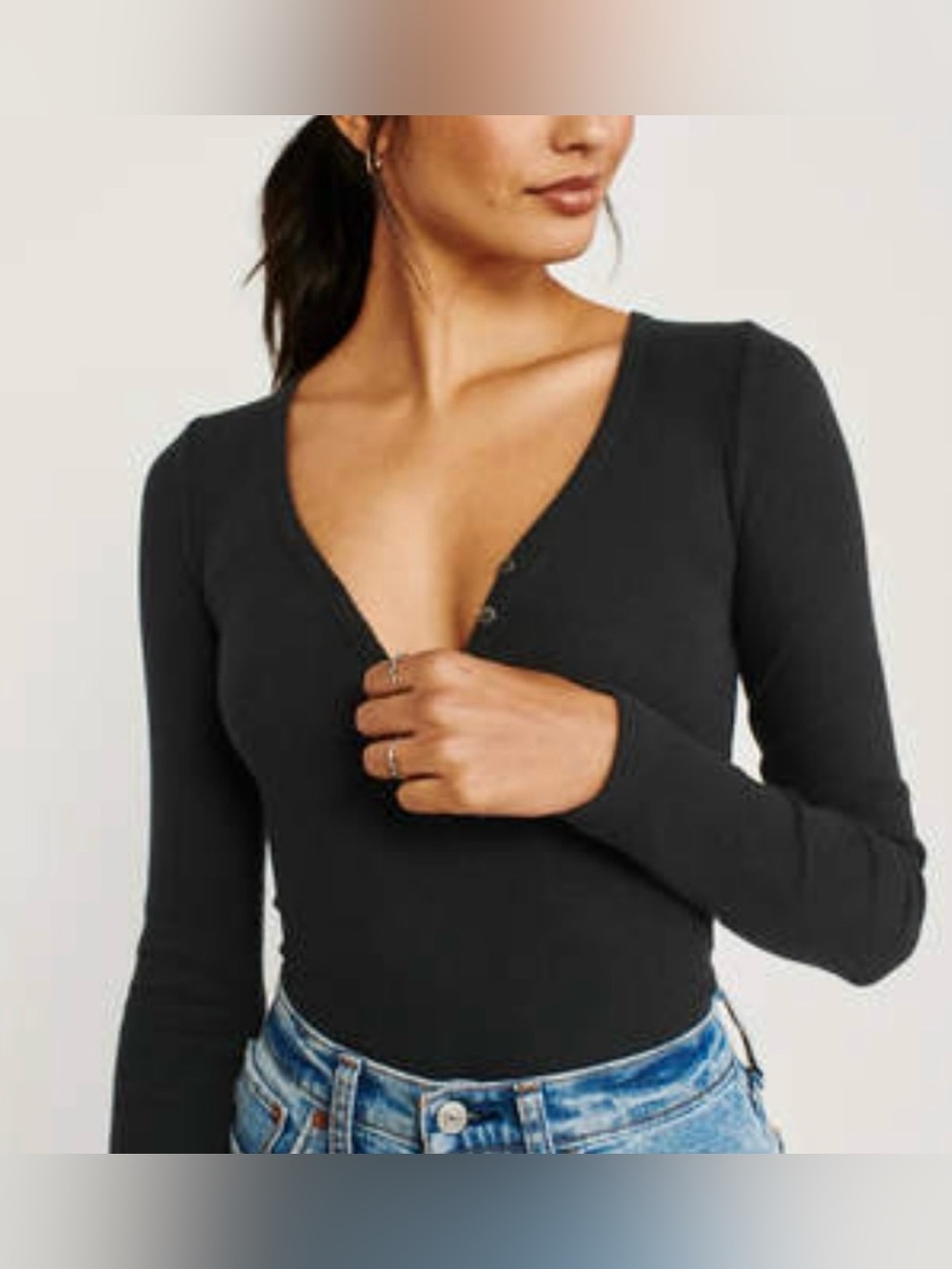 Abercrombie & Fitch Long Sleeve Ribbed Henley Bodysuit